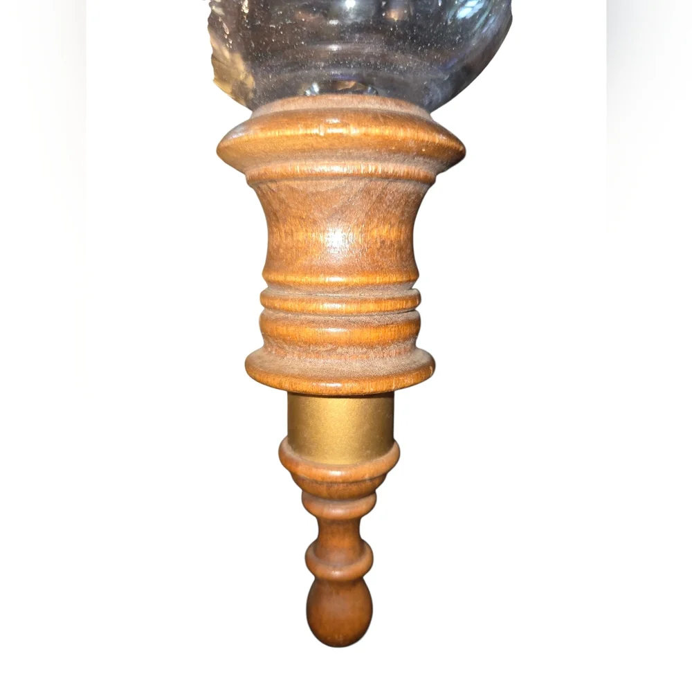 Vintage Decorative Wood, Brass & Glass Double Candle Holder Hanging‎ Wall Sconce
